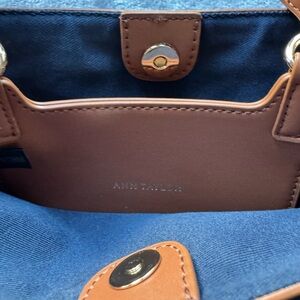 Ann Taylor Blue Quilted Tote with Brown Trim